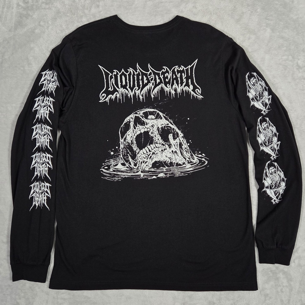 Liquid Death Deathpool T-Shirt Mens XL Black Skull Long Sleeve Made In USA
